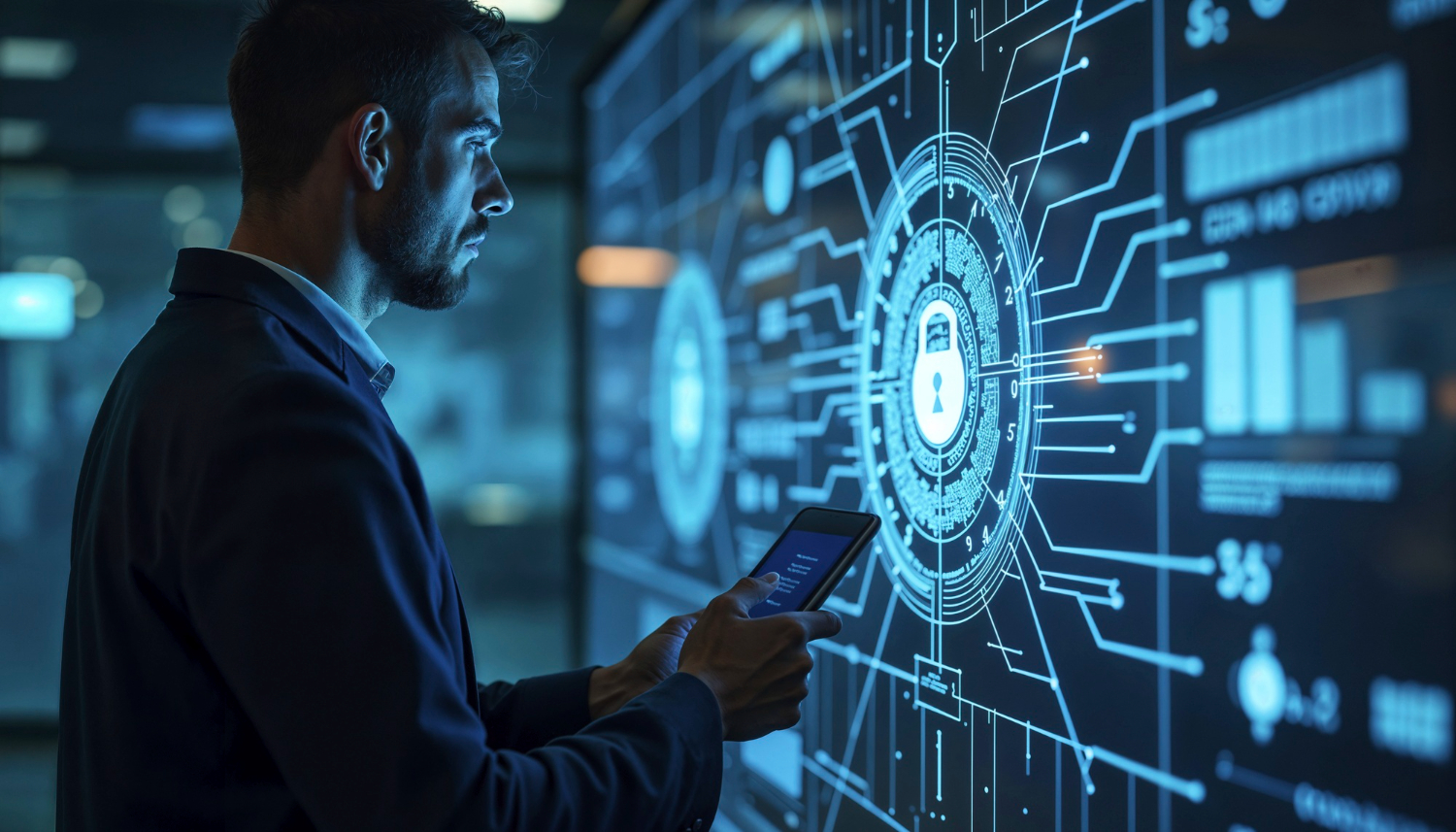 Cybersecurity specialist monitoring a secure digital network and access controls