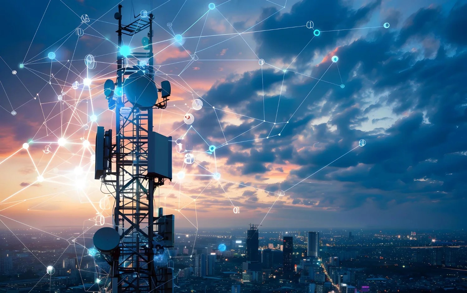 Telecommunications tower and network infrastructure at an industrial facility